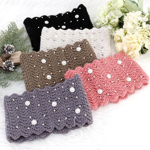 AOPRIE Knit Wide Headband for Winter 5 Pieces Women Ear Warmers Truban Headbands Thick headbands for Women Girls, Black Gray White Pink Brown in Kuwait
