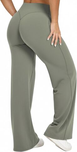 Straight Leg Yoga Pants for Women Wide Leg High Waist Stretch Soft Flared Workout Leggings in Kuwait