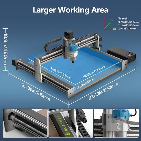 5050 CNC Machine with Linear Rails Ball Screws on 3-Axis, 710W Trim Router Spindle Engraving Milling Machine for Wood Acrylic Aluminum Cutting in Kuwait