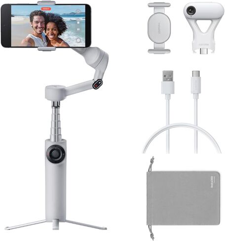 Insta360 Flow 2 White-AI Phone Gimbal ، Tracking AI ، تتبع متعدد الشخصيات ، عصا ثلاثي القوائم/سيلفي مدمج ، جهاز تحكم عن بُعد ، جهاز تثبيت iPhone/Android المحمول in Saudi Arabia