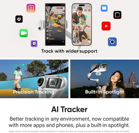 Insta360 Flow 2 White-AI Phone Gimbal ، Tracking AI ، تتبع متعدد الشخصيات ، عصا ثلاثي القوائم/سيلفي مدمج ، جهاز تحكم عن بُعد ، جهاز تثبيت iPhone/Android المحمول in Saudi Arabia