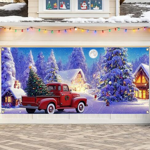 mocsicka 13x6ft عيد ميلاد سعيد غطاء باب المرآب راية، كبيرة جدا زينة المرآب عيد الميلاد الأحمر، عطلة الشتاء عيد الميلاد المرآب خلفيات الباب للديكور في الهواء الطلق ساحة تسجيل in Kuwait