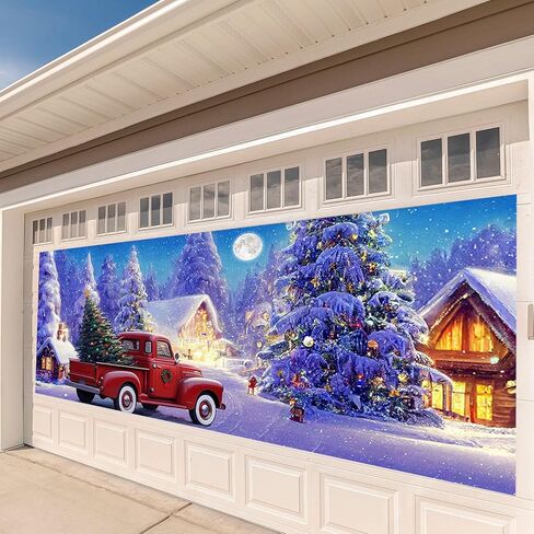 mocsicka 13x6ft عيد ميلاد سعيد غطاء باب المرآب راية، كبيرة جدا زينة المرآب عيد الميلاد الأحمر، عطلة الشتاء عيد الميلاد المرآب خلفيات الباب للديكور في الهواء الطلق ساحة تسجيل in Kuwait