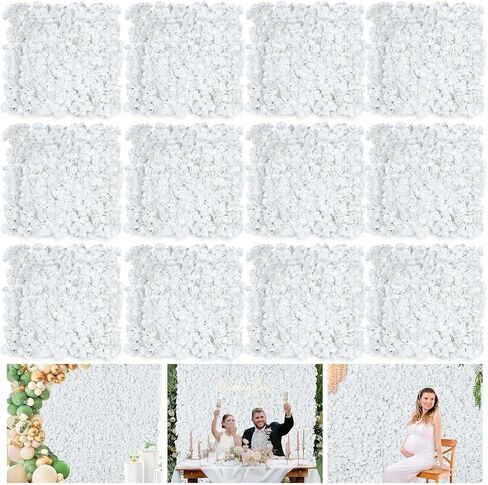 خلفية لوحات الحائط زهرة بيضاء: خلفية جدار زهرة اصطناعية للزفاف 5 قدم × 7.5 قدم جدار زهور الكوبية لتزيين حفلات الذكرى السنوية للزفاف (24 قطعة 15 × 15 بوصة) in Saudi Arabia
