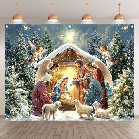 ZTHMOE النسيج 7x5ft عيد الميلاد مشهد المهد التصوير الفوتوغرافي خلفية الدينية المقدسة ولادة يسوع مدير الأسرة خلفية السنة الجديدة حزب زينة المسيحية الصورة كشك in Kuwait