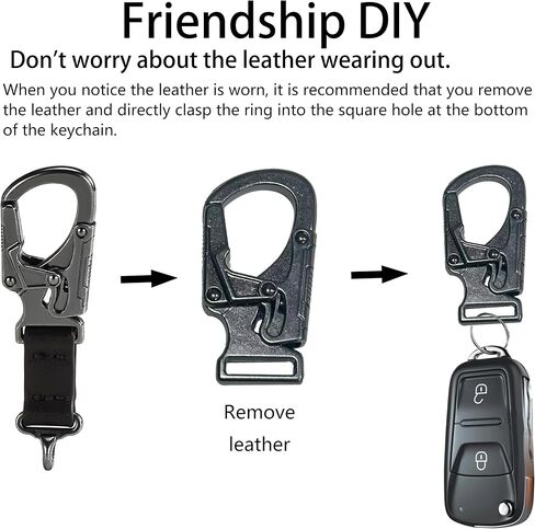Heavy Duty Dual Lock Keychain Carabiner Clip with PU Leather Strap, 110 lbs Load Capacity, Zinc Alloy, Black, 3.2 x 1 inches in Saudi Arabia