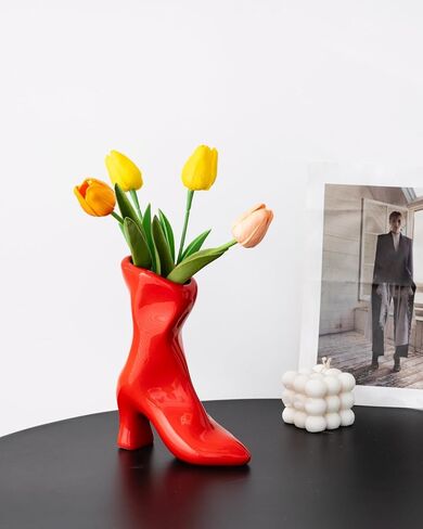 Female Boot Vase, Nordic Modern Ceramic Flower Vase for Home Decor, Table Centerpiece, Olive Plant, Wedding, Living Room, Bookshelf, Office, Modern Home, Entryway, Console (Black) in Saudi Arabia
