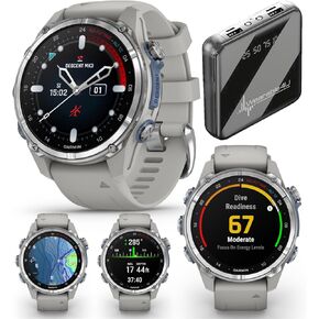Wearable4u Garmin Descent Mk3i 43 مم W/T2 جهاز الإرسال والاستقبال: Titanium Dive Computer +حزام طويل جدًا | عمر البطارية حتى 25 يومًا ، شاشة AMOLED ، حزمة هدايا GPS Smartwatch (010-02753-10) in Saudi Arabia