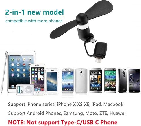 Cell Phone Fan for iPhone and Micro USB Cell Phone, Compatible for iPhone 4/5/6/6S/7/8 Plus, X, XS Max, XR, 11/12/13/14 Mini Plus Pro Max SE 2/3, Not for iPhone 15/16 and Latest Series in Saudi Arabia