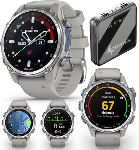 Wearable4U Garmin Descent Mk3i 43 mm w/T2 Transceiver: Titanium Dive Computer +Extra-Long Strap | Up to 25 Days Battery Life, AMOLED Display, GPS Smartwatch Gift Bundle (010-02753-10) in Kuwait