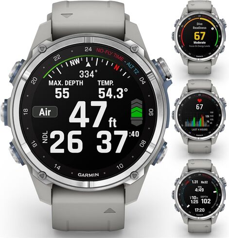 Wearable4U Garmin Descent Mk3i 43 mm w/T2 Transceiver: Titanium Dive Computer +Extra-Long Strap | Up to 25 Days Battery Life, AMOLED Display, GPS Smartwatch Gift Bundle (010-02753-10) in Kuwait