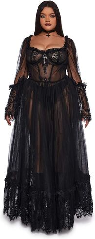 Dolls Kill Dance with Death Maxi Dress by Widow - Sheer Mesh Dress Perfect for Whimsy Goth Fashion in Saudi Arabia