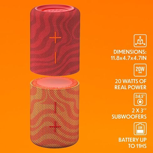 Stromberg - Mega Twin 2 in 1 Design - مكبر صوت بلوتوث المحمول ، الطاقة 20W ، وقت اللعب لمدة 11 ساعة ، مصابيح RGB متوافقة مع AUX in Kuwait