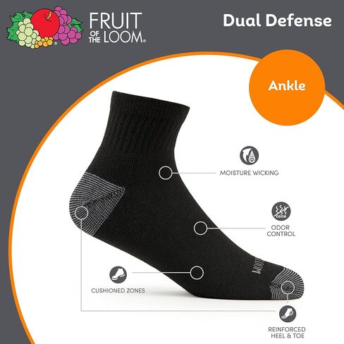 جوارب Fruit Of the Loom للرجال ذات حماية مزدوجة للكاحل (12 قطعة)، أبيض، 6-12 in Saudi Arabia