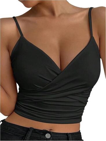 SOLY HUX Women's Wrap V Neck Camisole Tops Spaghetti Strap Ruched Dressy Casual Crop Tops in Saudi Arabia