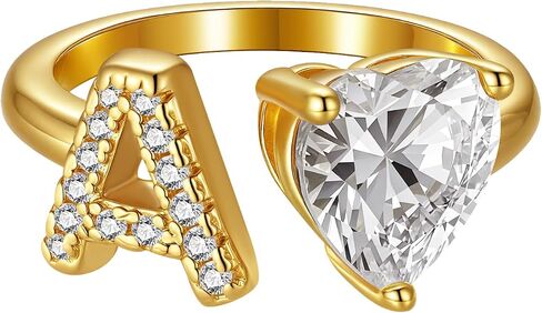 Wellike Gold Initial Ring For Women Non Tarnish Dainty Letter Ring 18k Gold Plated Open Adjustable Gold Rings Heart Pinky Trendy Cubic Zirconia Tarnish Free Jewelry in Saudi Arabia