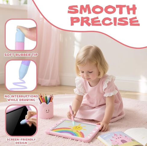 Kid-Friendly Tablet Stylus with Tether, Purple and Pink Kids Pen for iPad, AMZ Fire Kids and Kids Pro, All AMZ Fire Tablets, Samsung/Lenovo/Sufface Tablets, All Touch Screen Devices (Purple + Pink) in Saudi Arabia