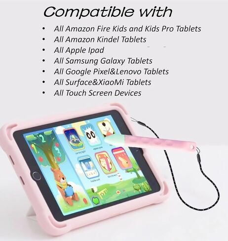 Kid-Friendly Tablet Stylus with Tether, Purple and Pink Kids Pen for iPad, AMZ Fire Kids and Kids Pro, All AMZ Fire Tablets, Samsung/Lenovo/Sufface Tablets, All Touch Screen Devices (Purple + Pink) in Saudi Arabia
