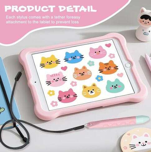 Kid-Friendly Tablet Stylus with Tether, Purple and Pink Kids Pen for iPad, AMZ Fire Kids and Kids Pro, All AMZ Fire Tablets, Samsung/Lenovo/Sufface Tablets, All Touch Screen Devices (Purple + Pink) in Saudi Arabia