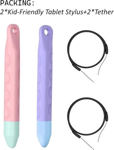 Kid-Friendly Tablet Stylus with Tether, Purple and Pink Kids Pen for iPad, AMZ Fire Kids and Kids Pro, All AMZ Fire Tablets, Samsung/Lenovo/Sufface Tablets, All Touch Screen Devices (Purple + Pink) in Saudi Arabia