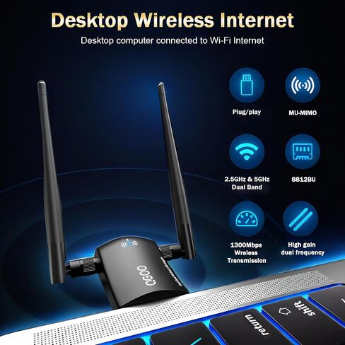 Tri-Band WiFi 6E محول للكمبيوتر الشخصي لسطح المكتب: QGOO USB 3.0 AX 5400 مستقبل الشبكة اللاسلكية/دونجل مع الهوائيات المزدوجة 5DBI ، بطاقة wifi/stick 6g/5g/2.4g لجهاز الكمبيوتر المحمول فقط Windows 11/10 in Saudi Arabia