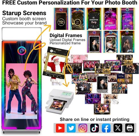 Magic Mirror Photo Booth with Camera and Printer,65’’ Mirror Photo Booth with 43’’ Interactive Screen,Remote Control RGB Lights Instant Print and Sharing for Parties Wedding Rental (Black) in Saudi Arabia