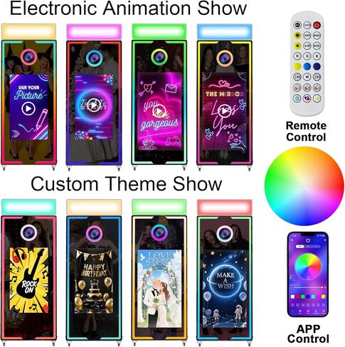 Magic Mirror Photo Booth with Camera and Printer,65’’ Mirror Photo Booth with 43’’ Interactive Screen,Remote Control RGB Lights Instant Print and Sharing for Parties Wedding Rental (Black) in Saudi Arabia