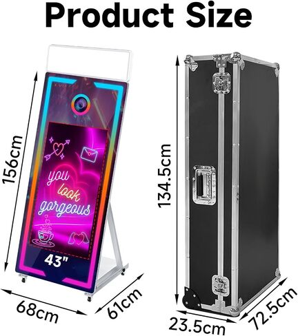Magic Mirror Photo Booth with Camera and Printer,65’’ Mirror Photo Booth with 43’’ Interactive Screen,Remote Control RGB Lights Instant Print and Sharing for Parties Wedding Rental (Black) in Saudi Arabia