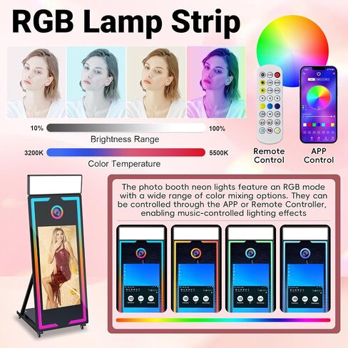 Magic Mirror Photo Booth with Camera and Printer,65’’ Mirror Photo Booth with 43’’ Interactive Screen,Remote Control RGB Lights Instant Print and Sharing for Parties Wedding Rental (Black) in Saudi Arabia