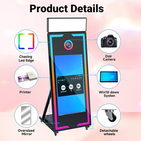 Magic Mirror Photo Booth with Camera and Printer,65’’ Mirror Photo Booth with 43’’ Interactive Screen,Remote Control RGB Lights Instant Print and Sharing for Parties Wedding Rental (Black) in Saudi Arabia