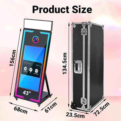 Magic Mirror Photo Booth with Camera and Printer,65’’ Mirror Photo Booth with 43’’ Interactive Screen,Remote Control RGB Lights Instant Print and Sharing for Parties Wedding Rental (Black) in Saudi Arabia