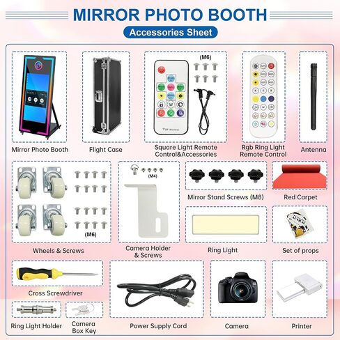 Magic Mirror Photo Booth with Camera and Printer,65’’ Mirror Photo Booth with 43’’ Interactive Screen,Remote Control RGB Lights Instant Print and Sharing for Parties Wedding Rental (Black) in Saudi Arabia