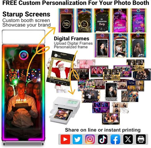 Magic Mirror Photo Booth with Camera and Printer,65’’ Mirror Photo Booth with 43’’ Interactive Screen,Remote Control RGB Lights Instant Print and Sharing for Parties Wedding Rental (Black) in Saudi Arabia
