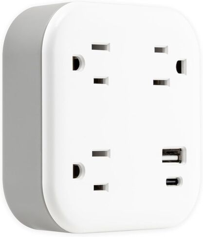 GE UltraPro 3-Outlet Surge Protector Wall Tap, 980J, USB-C & USB-A Ports, Adapter-Spaced Outlets, Circuit Breaker, ETL Certified, Low-Profile Design, White, 85875 in Kuwait