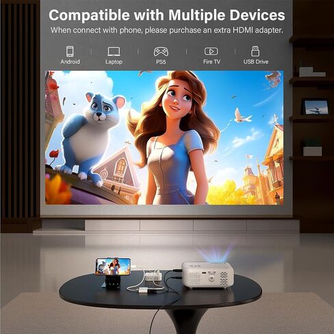 Mini Projector ، Voplls 1080p Full HD WiFi Bluetooth Portable Projector ، جهاز عرض فيديو للمسرح المنزلي في الهواء الطلق ، تكبير 50 ​​٪ ، متوافق مع HDML ، USB ، AV ، Smartphone (15000L) in Kuwait