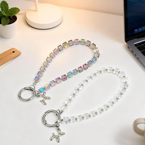 2-Pack Crystal Beaded Phone Lanyard Set, Detachable Wrist Strap Keychain for iPhone Samsung AirPods, Fashion Phone Accessories for Women in Saudi Arabia
