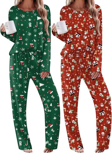 Ekouaer 2 Pack Womens Pajama Sets Long Sleeve Sleepwear Long Pants Loungewear Soft Pjs Set with Pockets S-XXL in Saudi Arabia