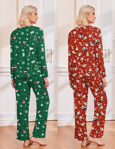 Ekouaer 2 Pack Womens Pajama Sets Long Sleeve Sleepwear Long Pants Loungewear Soft Pjs Set with Pockets S-XXL in Saudi Arabia