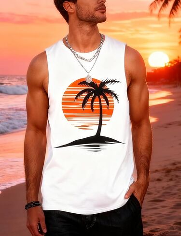 Mens Tank Tops Summer Graphic Sleeveless Shirts Hawaiian Beach Vacation Tanks for Men Workout T-Shirt in Saudi Arabia
