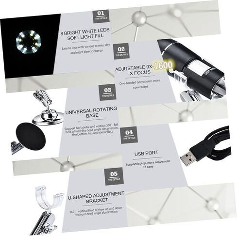 قطعة واحدة من مجهر USB عالي الطاقة، مجهر إلكتروني للأجهزة اللوحية والهواتف الذكية لاختبار المجوهرات والاستكشاف العلمي، تصميم متين على المدى الطويل in Kuwait