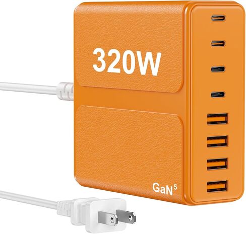 320W USB C Charger Block ، 8-Port USB C Charging Station PD 65W PC PC LAPTOP FAST ADAPTER FAR MACBOOKPRO/AIR ، DELL ، IPAD ، محطة شحن محمولة لـ iPhone ، Samsung Galaxy in Saudi Arabia