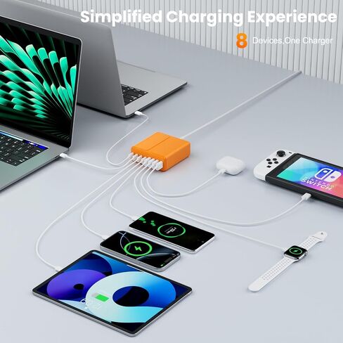 320W USB C Charger Block ، 8-Port USB C Charging Station PD 65W PC PC LAPTOP FAST ADAPTER FAR MACBOOKPRO/AIR ، DELL ، IPAD ، محطة شحن محمولة لـ iPhone ، Samsung Galaxy in Saudi Arabia