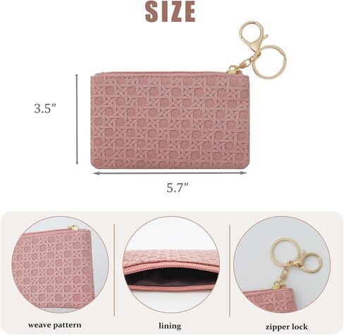 2Pcs Small Coin Purse for Women Mini PU Leather Zipper Change Pouch Wallet Card Holder with Key Chain for Credit Card Money Key Headset Lipstick (Black, Pink) in Kuwait
