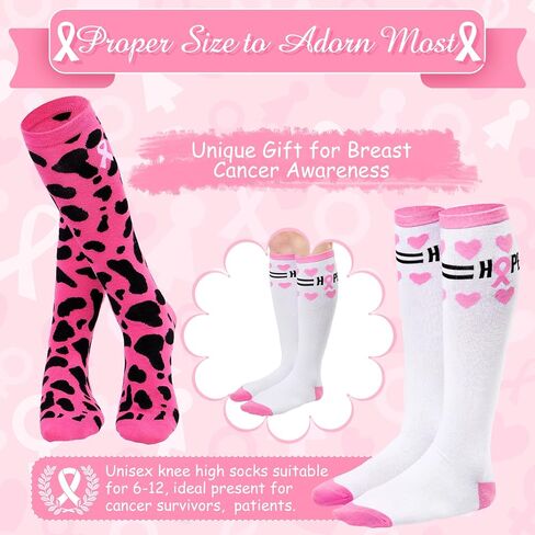 SATINIOR 4 Pair of Breast Cancer Awareness Socks Pink Ribbon Soft Crew Sport Knee High Football Softball Socks Women Girls in Saudi Arabia