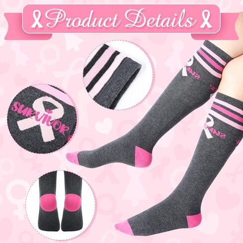 SATINIOR 4 Pair of Breast Cancer Awareness Socks Pink Ribbon Soft Crew Sport Knee High Football Softball Socks Women Girls in Saudi Arabia