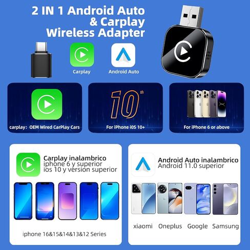 محول CarPlay اللاسلكي لـ iPhone ، قم بتحويل سلكية إلى محول CarPlay اللاسلكي ، وحجم صغير مع كابل التمديد USB و USB-C/Type-C ، والتحكم المستقر في السيارة ولا تأخير (فقط لأجهزة iPhone) in Kuwait