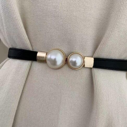 Faux Pearl Skinny Stretchy Waist Belt, Women's Decoration For Dress, Elastic Thin Waistband for Dress in Saudi Arabia