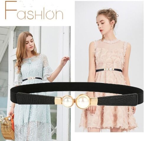 Faux Pearl Skinny Stretchy Waist Belt, Women's Decoration For Dress, Elastic Thin Waistband for Dress in Saudi Arabia
