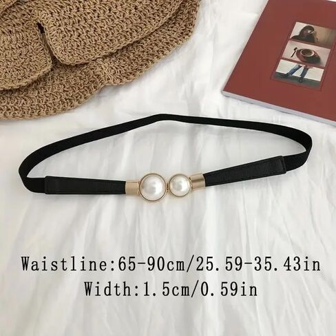 Faux Pearl Skinny Stretchy Waist Belt, Women's Decoration For Dress, Elastic Thin Waistband for Dress in Saudi Arabia