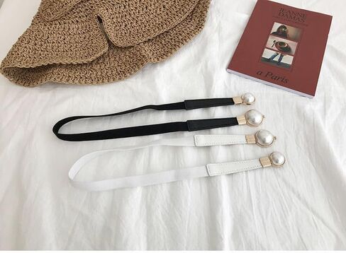 Faux Pearl Skinny Stretchy Waist Belt, Women's Decoration For Dress, Elastic Thin Waistband for Dress in Saudi Arabia